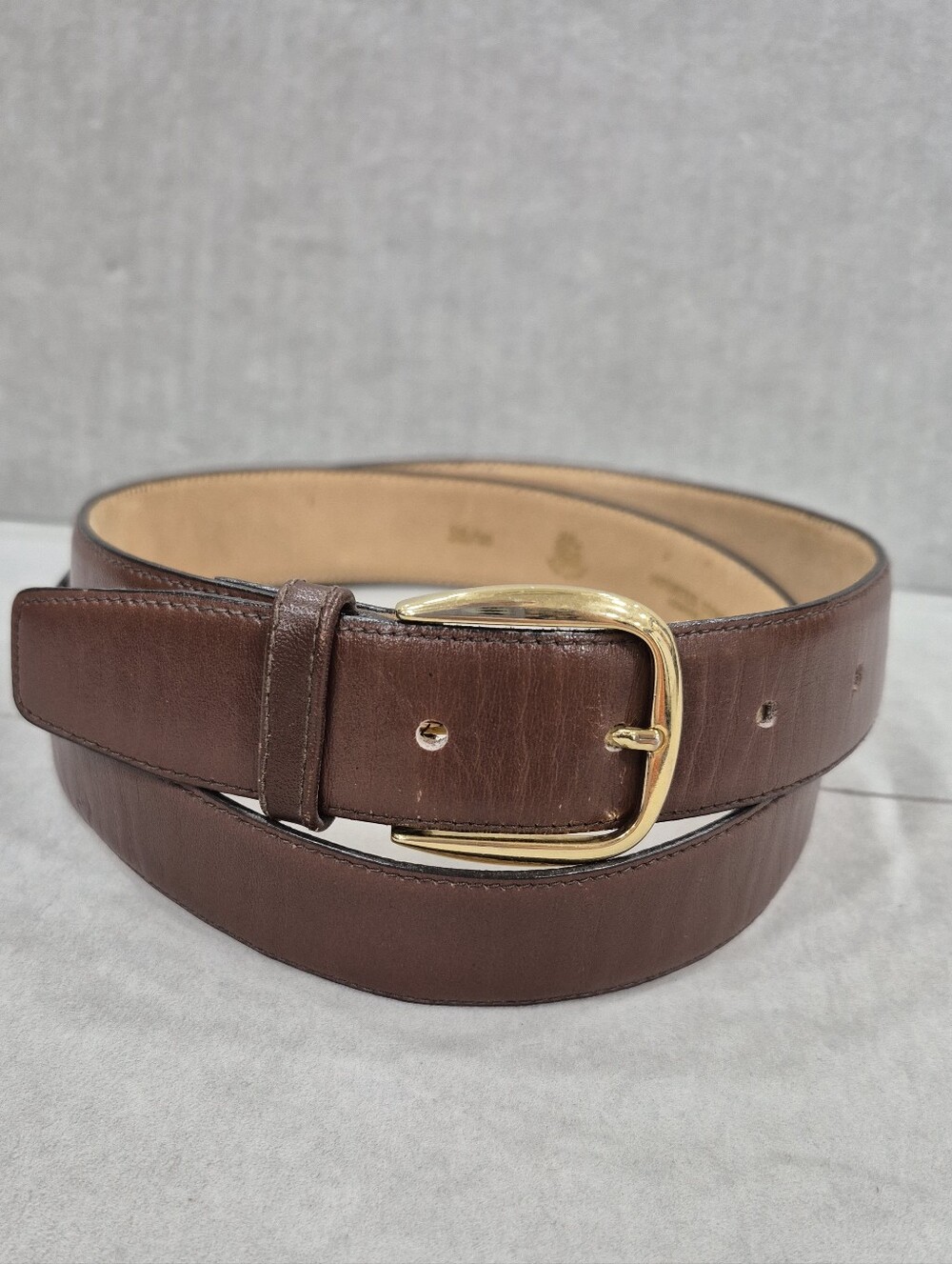 Chocolate Brown cowhide belt men's 38 goldtone buckle leather lined